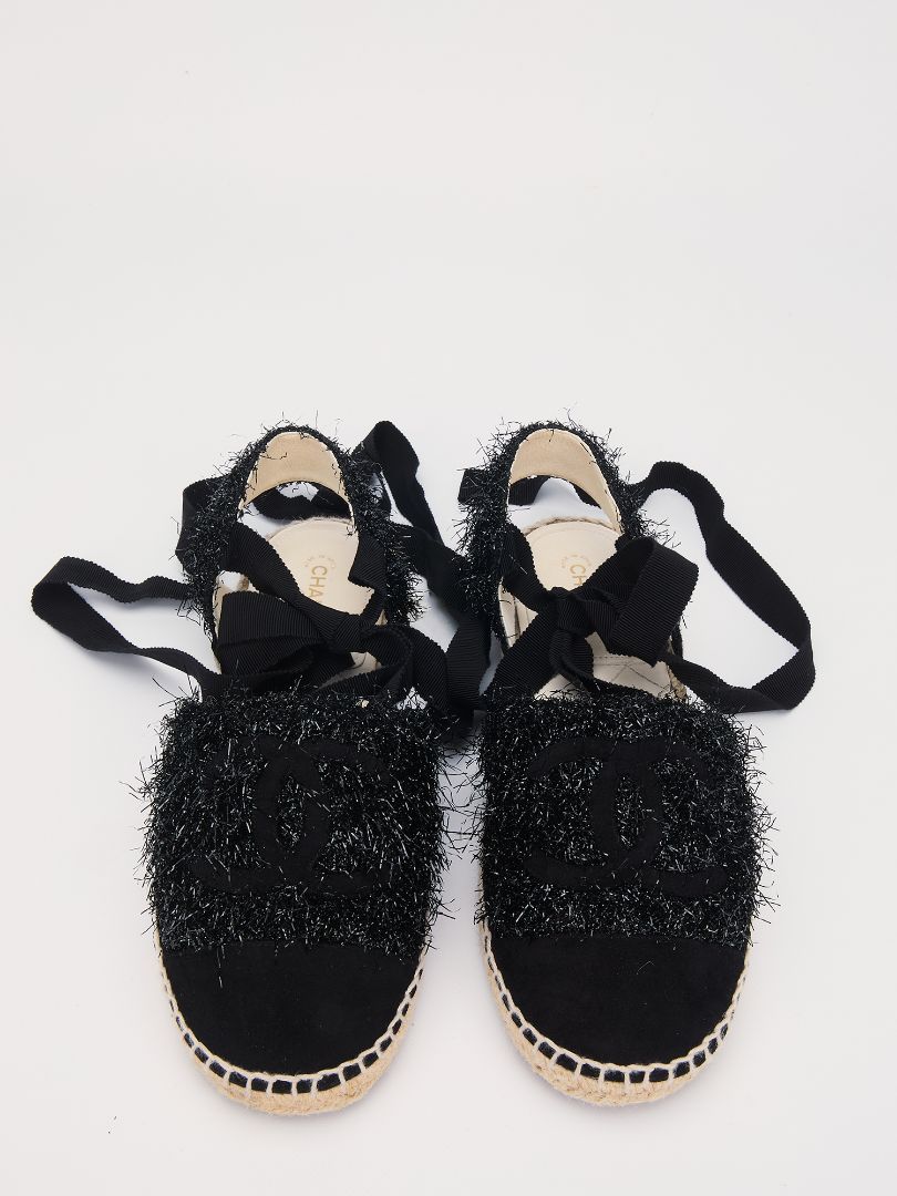 Black CC Suede Metallic Fringe Espadrilles