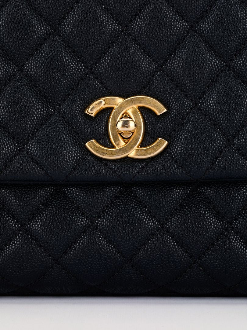 Black Medium Coco Quilted Caviar Handle Bag With GHW