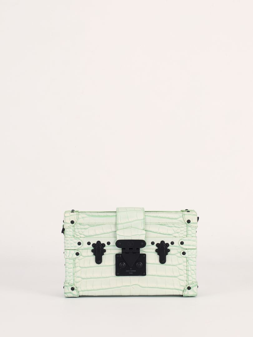 Light Green Alligator Leather Petite Malle Bag with Black HW