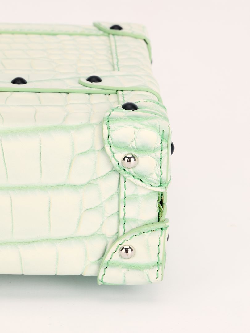Light Green Alligator Leather Petite Malle Bag with Black HW