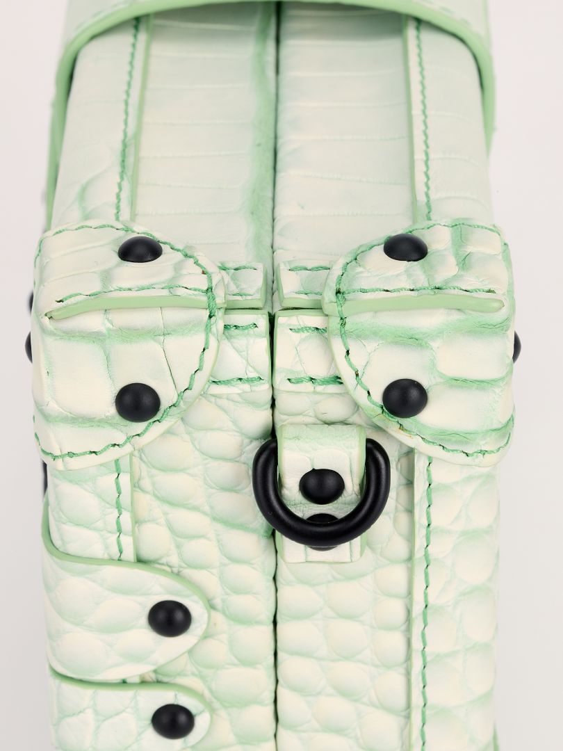 Light Green Alligator Leather Petite Malle Bag with Black HW