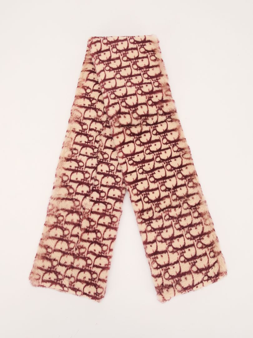 Burgundy & Cream Trotter Oblique Faux Fur Stole