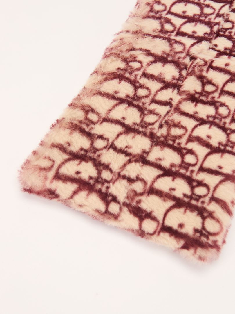 Burgundy & Cream Trotter Oblique Faux Fur Stole