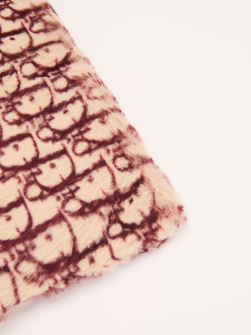 Burgundy & Cream Trotter Oblique Faux Fur Stole