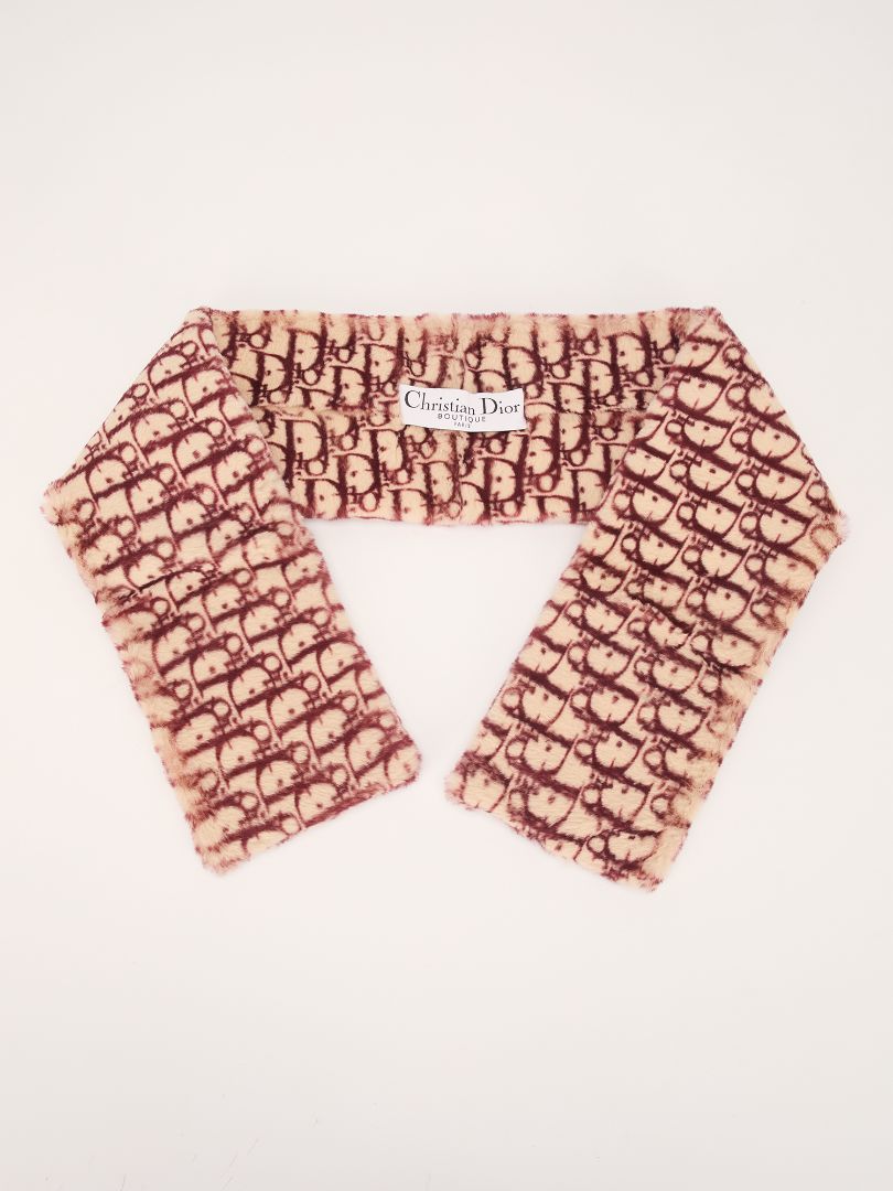 Burgundy & Cream Trotter Oblique Faux Fur Stole