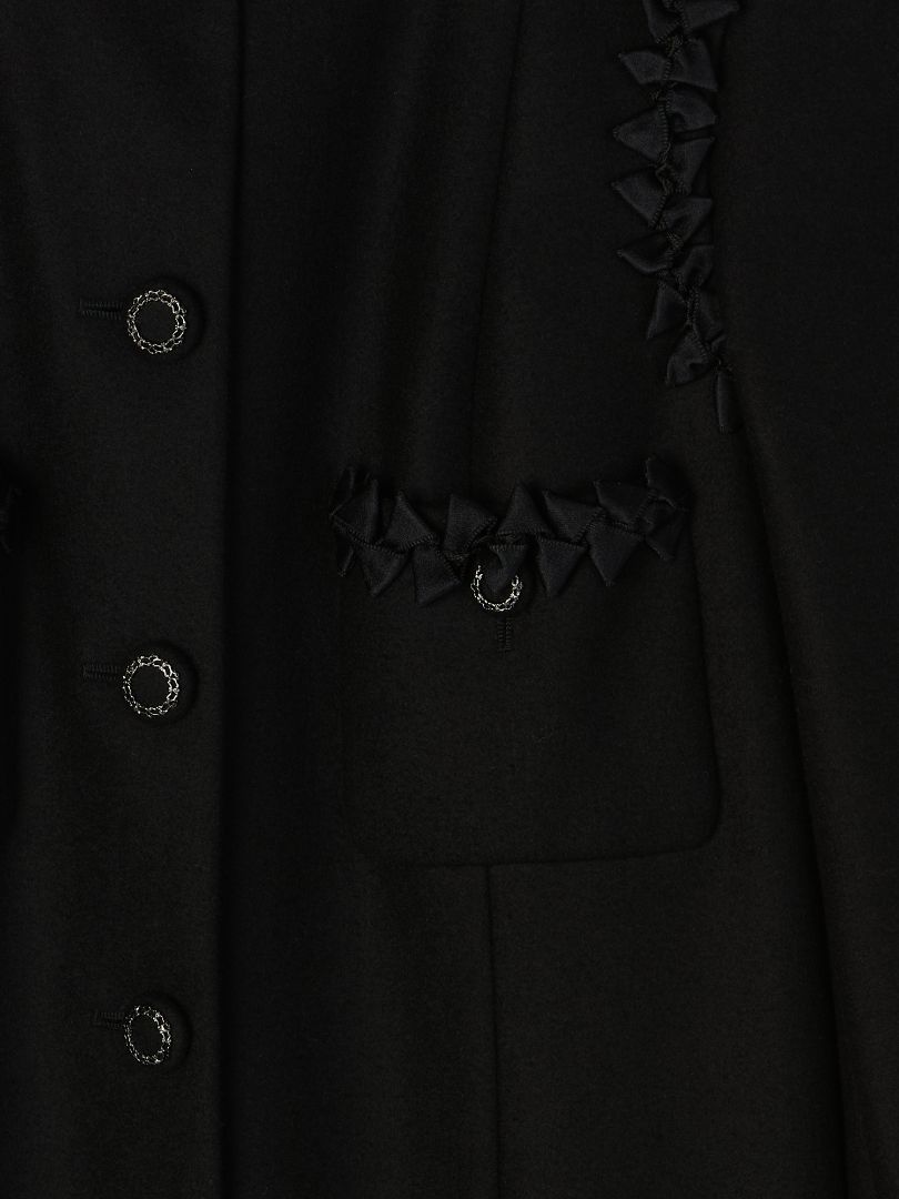 Black Ruffle Wool-Cashmere Coat