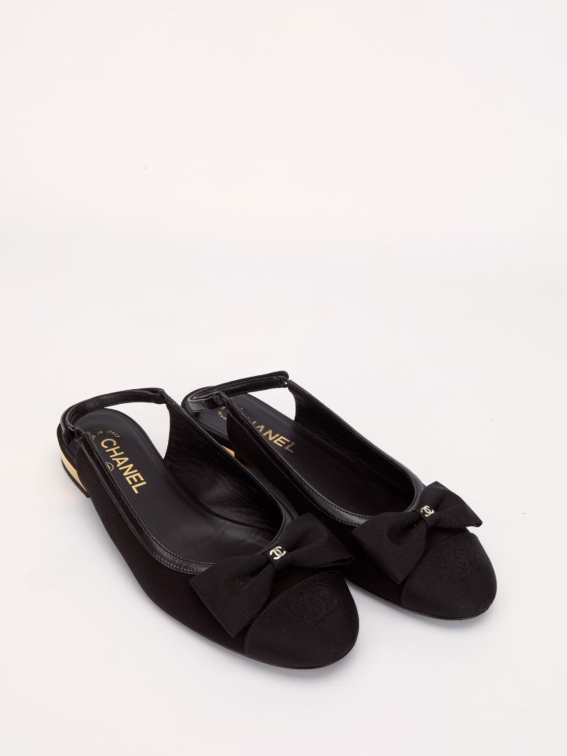 Black CC Bow Cap Ballerina Slingback