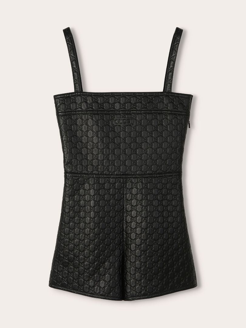 Black GG Embossed Leather Playsuit