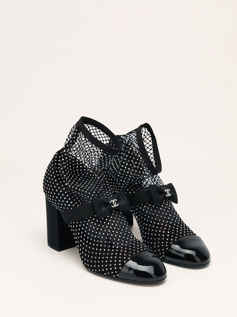 Black Resille Strass Mesh Mary Jane Boot