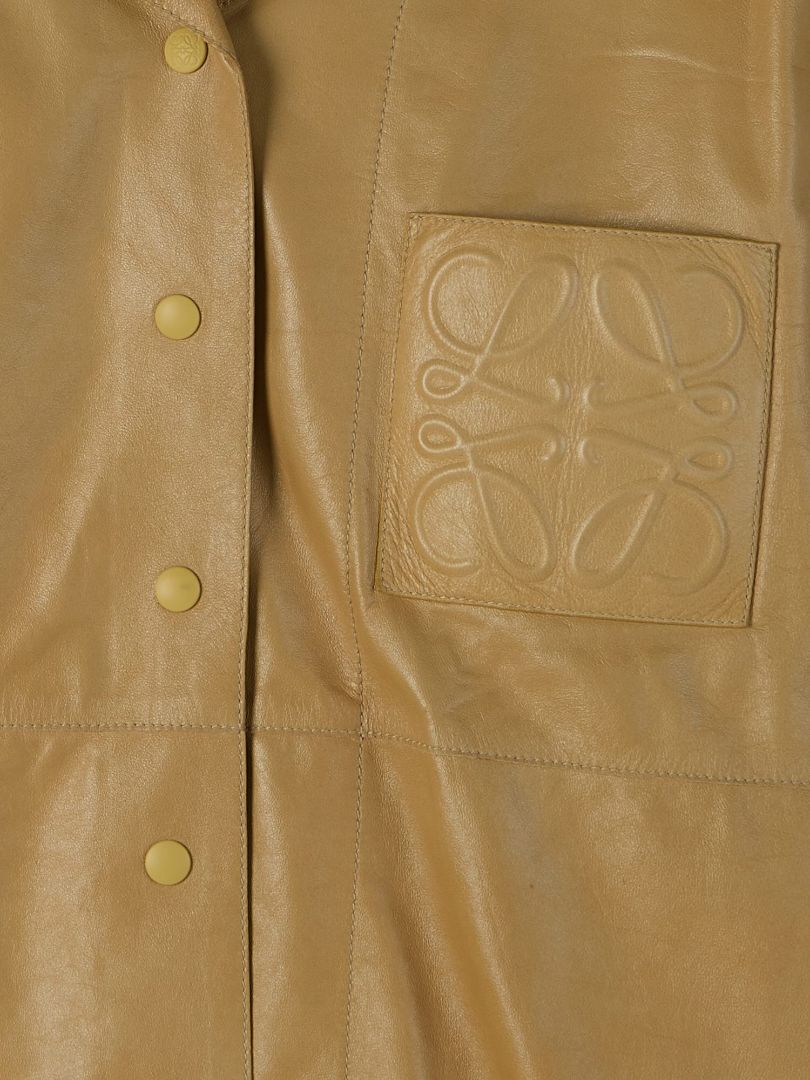 Mustard Anagram Patch Leather Blouse & Short Set