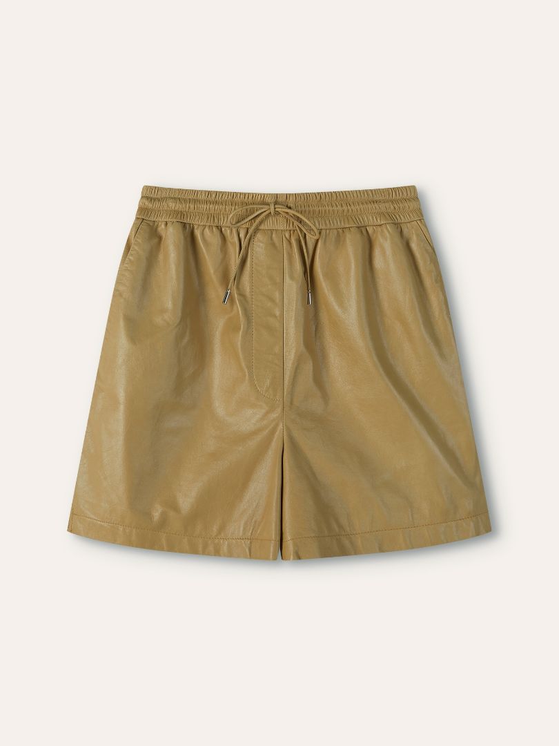Mustard Anagram Patch Leather Blouse & Short Set