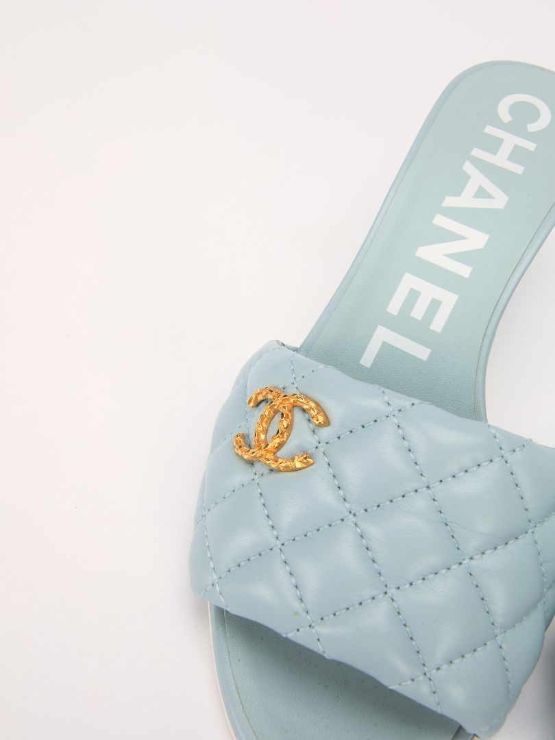 Light Blue Quilted Mules