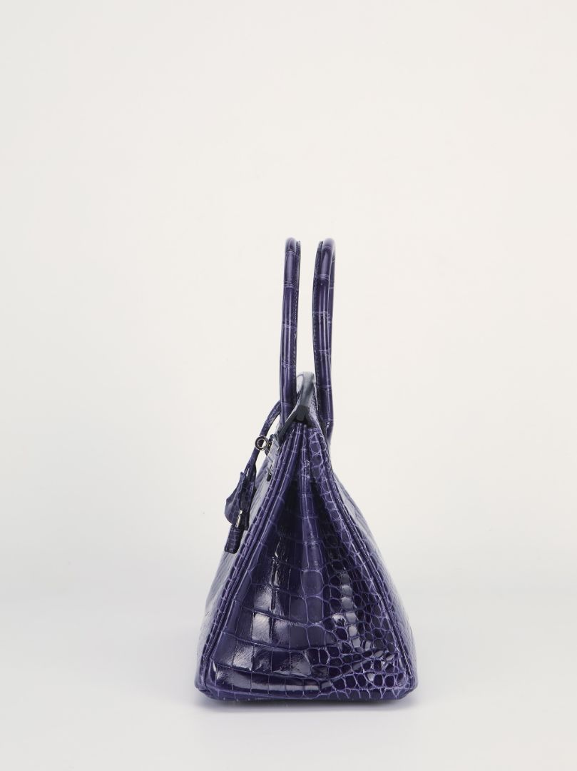 Birkin 30 Crocodile Porosus Shiny Bleu Encre PHW 2020 D Stamp
