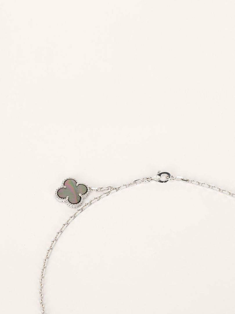 White Gold Magic Alhambra White & Grey Mother Of Pearl & Chalcedony 6 Motifs Necklace