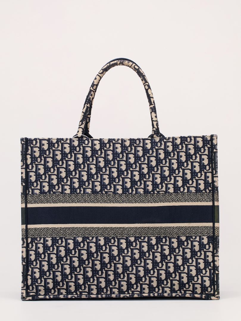 Blue & Ecru Large Book Tote