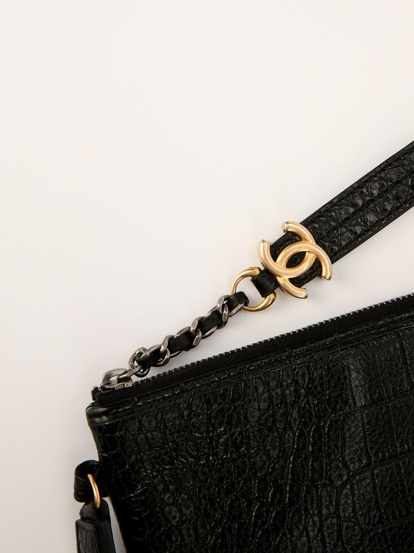 Black Crocodile Embossed Wristlet Clutch