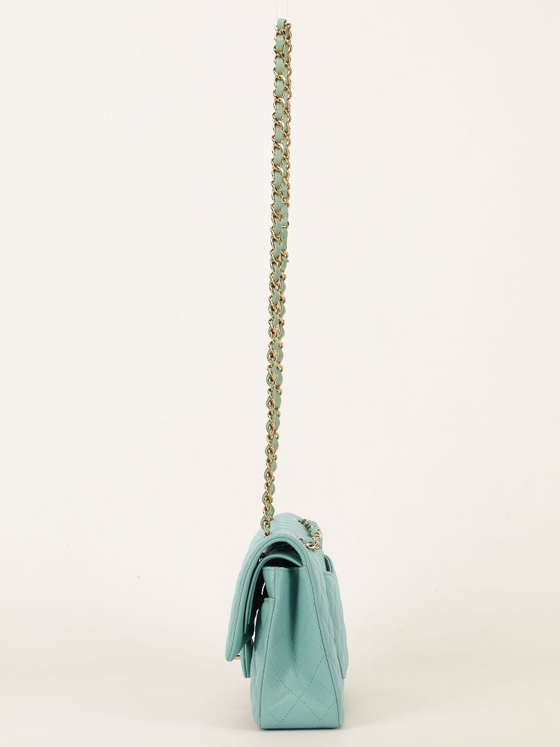 Tiffany Blue Medium Quilted Caviar Classic Double Flap Bag With Champagne HW