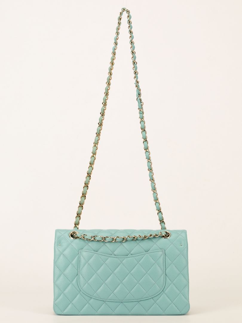 Tiffany Blue Medium Quilted Caviar Classic Double Flap Bag With Champagne HW