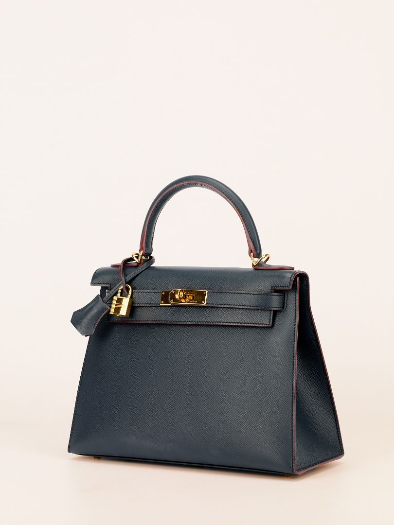 Kelly Contour Sellier 28 Blue Indigo & Rouge H Veau Epsom With GHW 2015 T Stamp