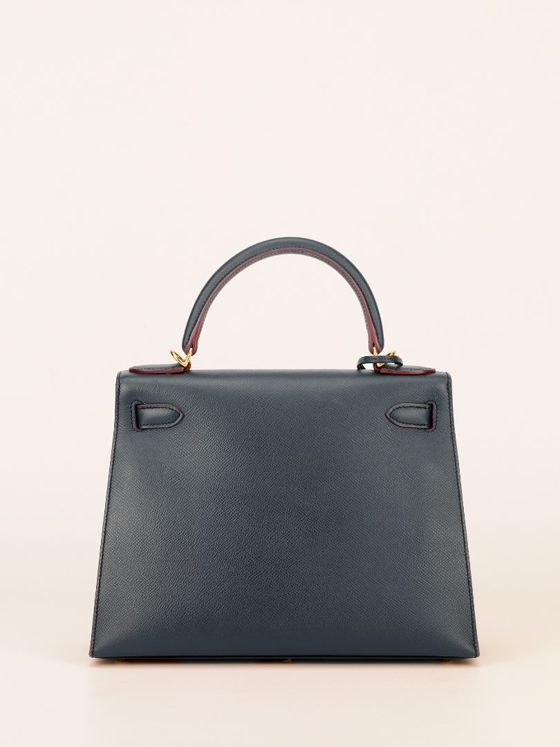 Kelly Contour Sellier 28 Blue Indigo & Rouge H Veau Epsom With GHW 2015 T Stamp
