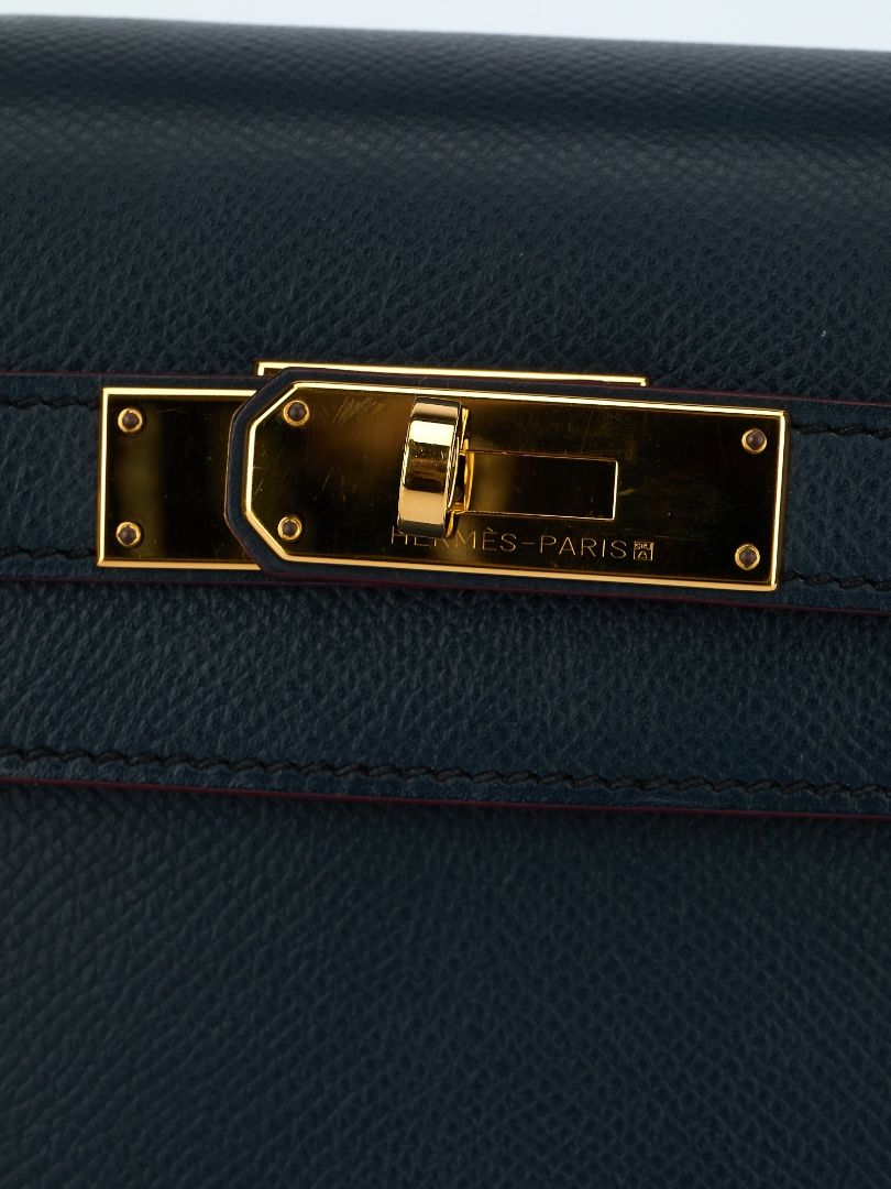 Kelly Contour Sellier 28 Blue Indigo & Rouge H Veau Epsom With GHW 2015 T Stamp
