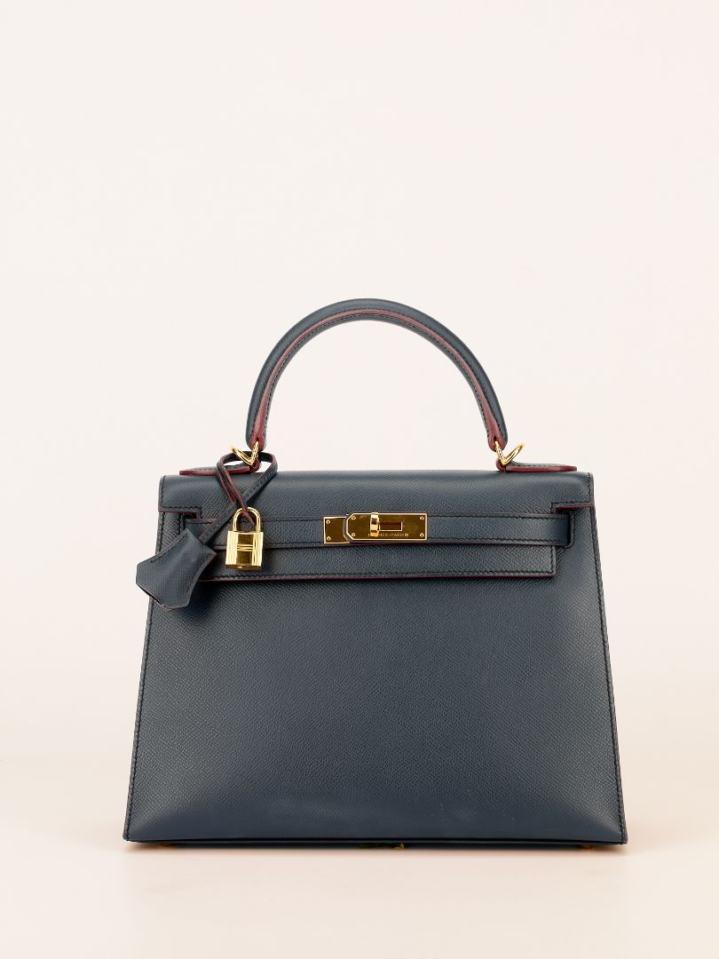 Kelly Contour Sellier 28 Blue Indigo & Rouge H Veau Epsom With GHW 2015 T Stamp