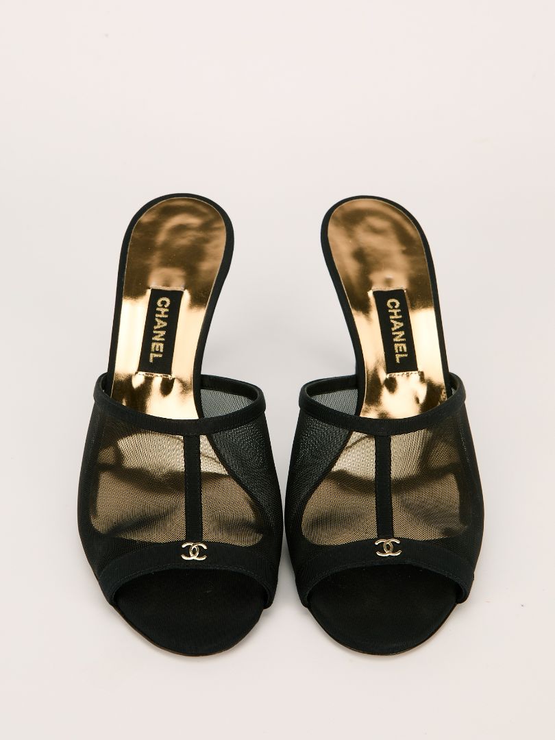 Black Mesh Peep Toe Mules