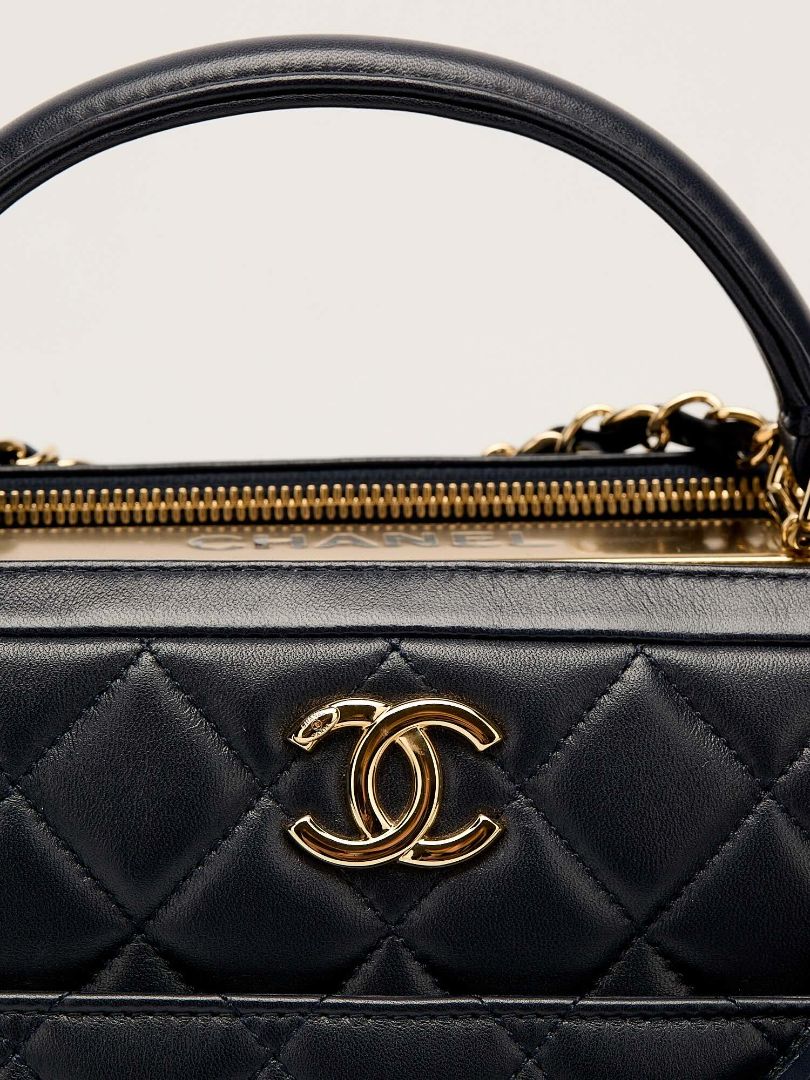 Navy Trendy CC Quilted Top Handle Bowling Bag With GHW