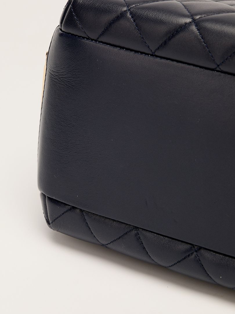 Navy Trendy CC Quilted Top Handle Bowling Bag With GHW