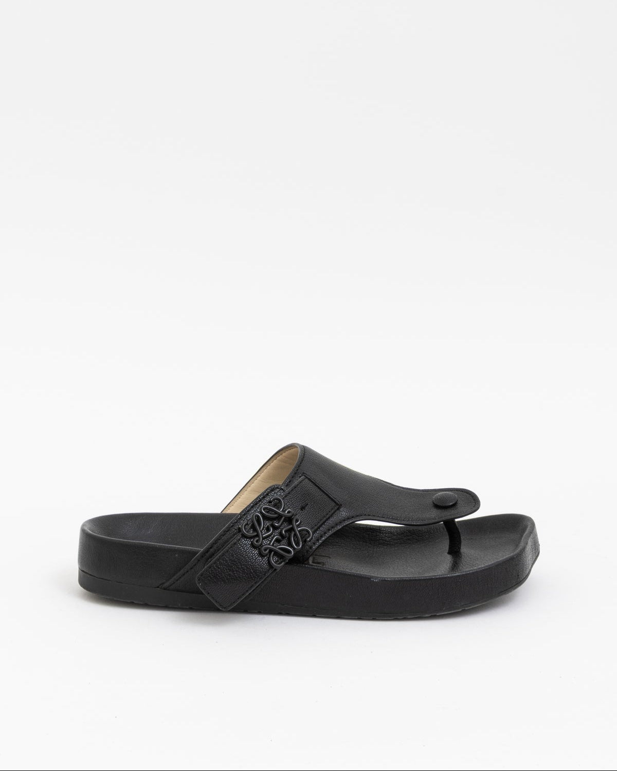 Loewe Anagram Logo Thong Sandals in Black Leather