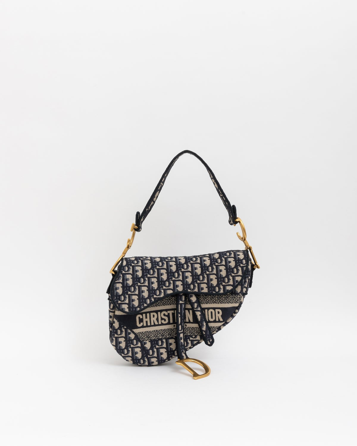 Dior Navy Oblique Monogram Saddle Bag with Gold Hardware