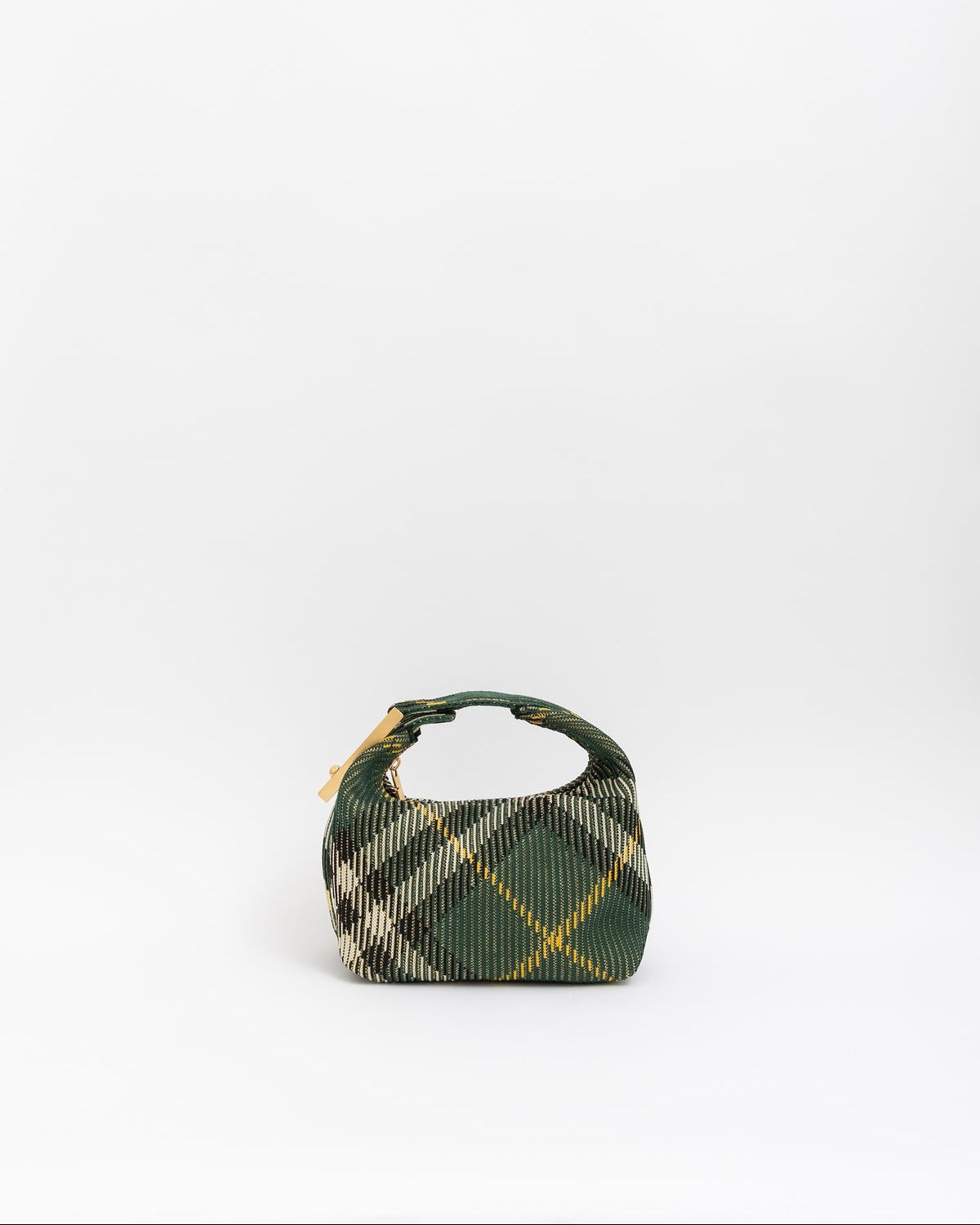 Burberry Mini Peg Bag in Green and Yellow Checked Woven