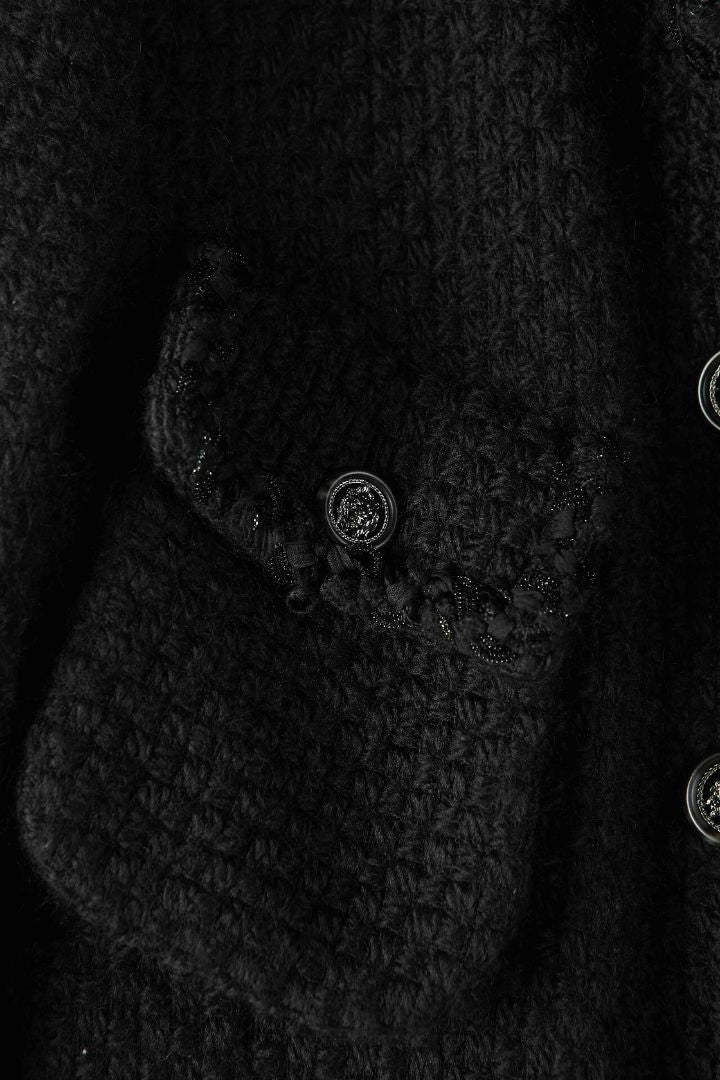 Black Wool Boucle Coat With Braided Trim