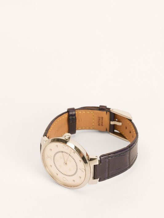 Silver & Navy Q1E01 Tambour Slim Monogram Watch