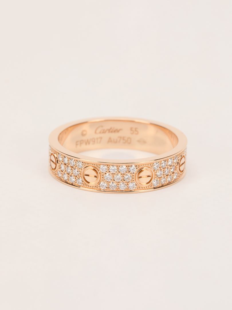 Rose Gold Love Ring Small Model Paved 55