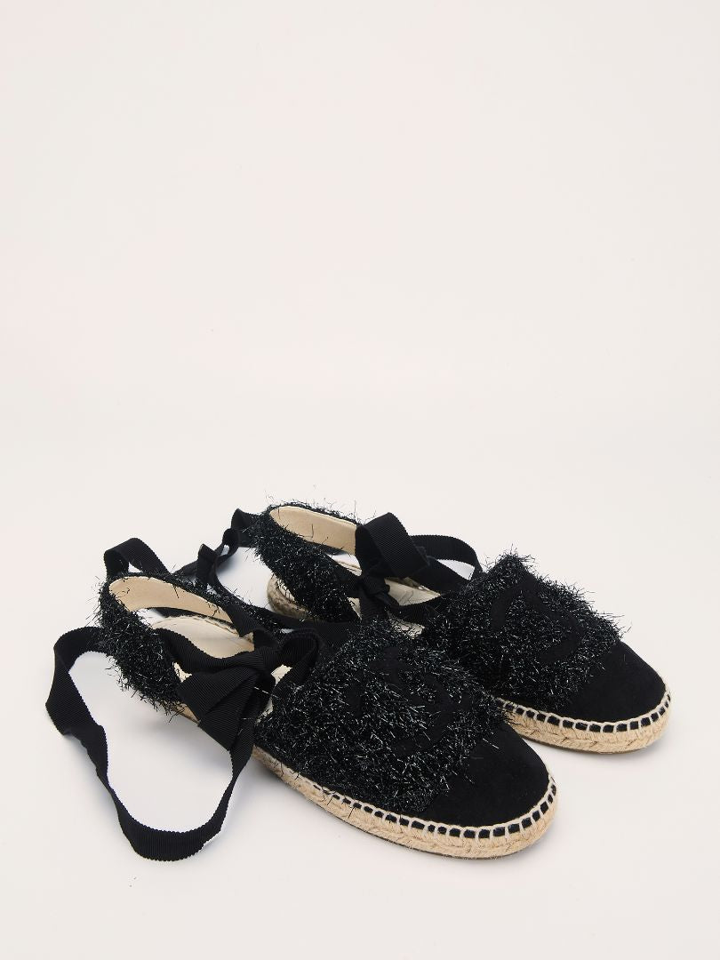 Black CC Suede Metallic Fringe Espadrilles
