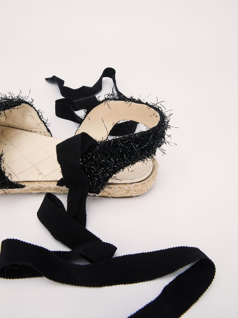 Black CC Suede Metallic Fringe Espadrilles