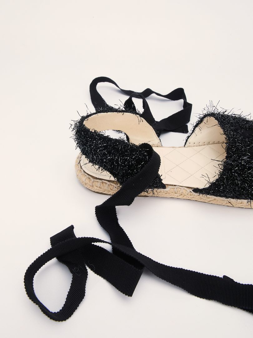Black CC Suede Metallic Fringe Espadrilles