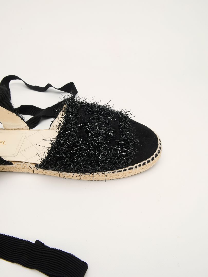 Black CC Suede Metallic Fringe Espadrilles