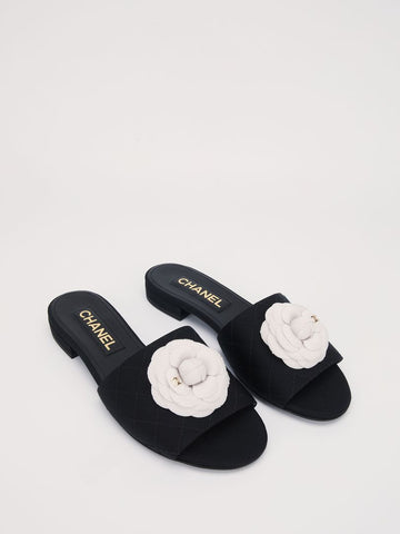 Black & White Camellia Mules