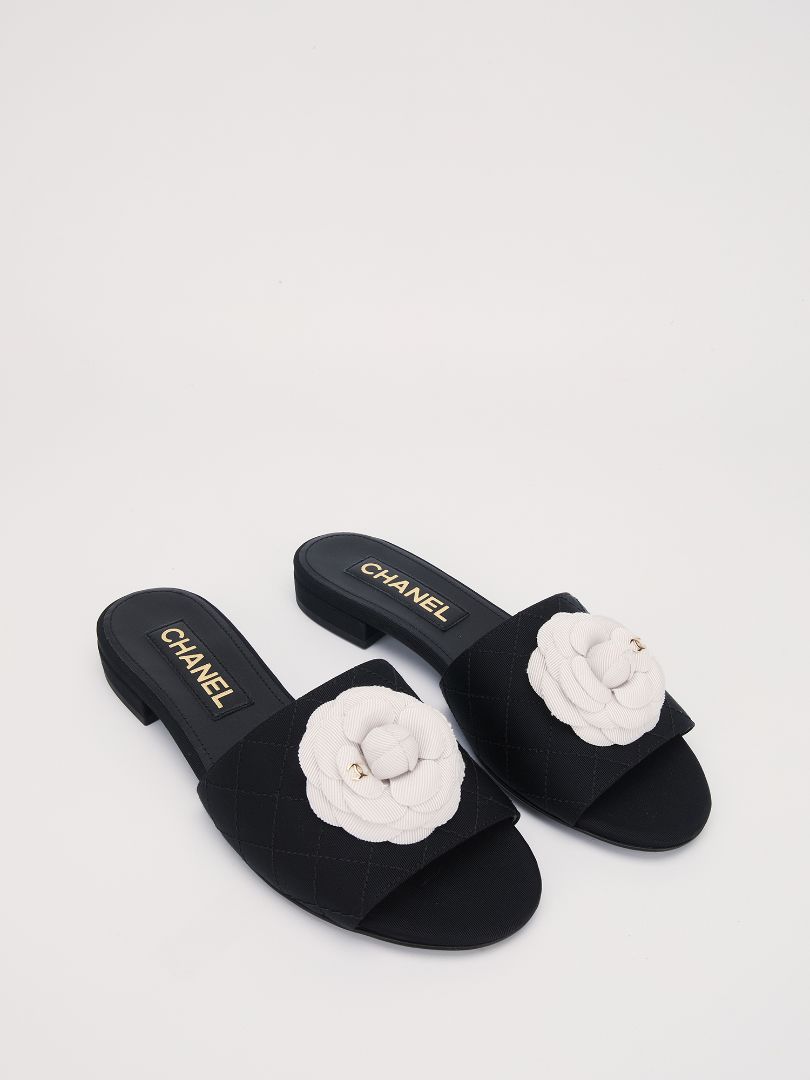 Black & White Camellia Mules