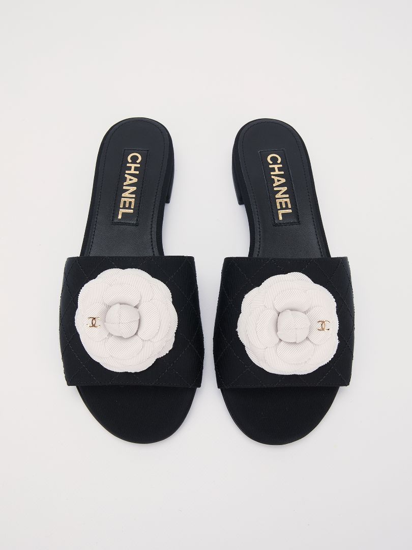 Black & White Camellia Mules