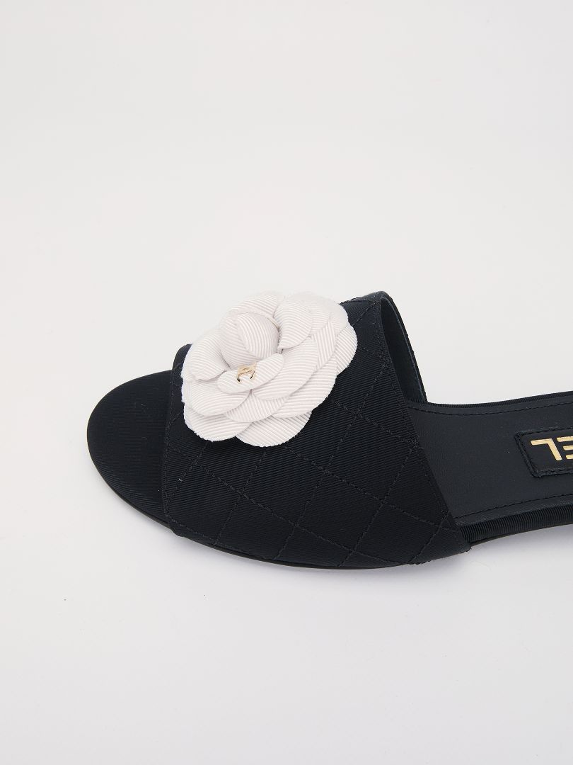 Black & White Camellia Mules