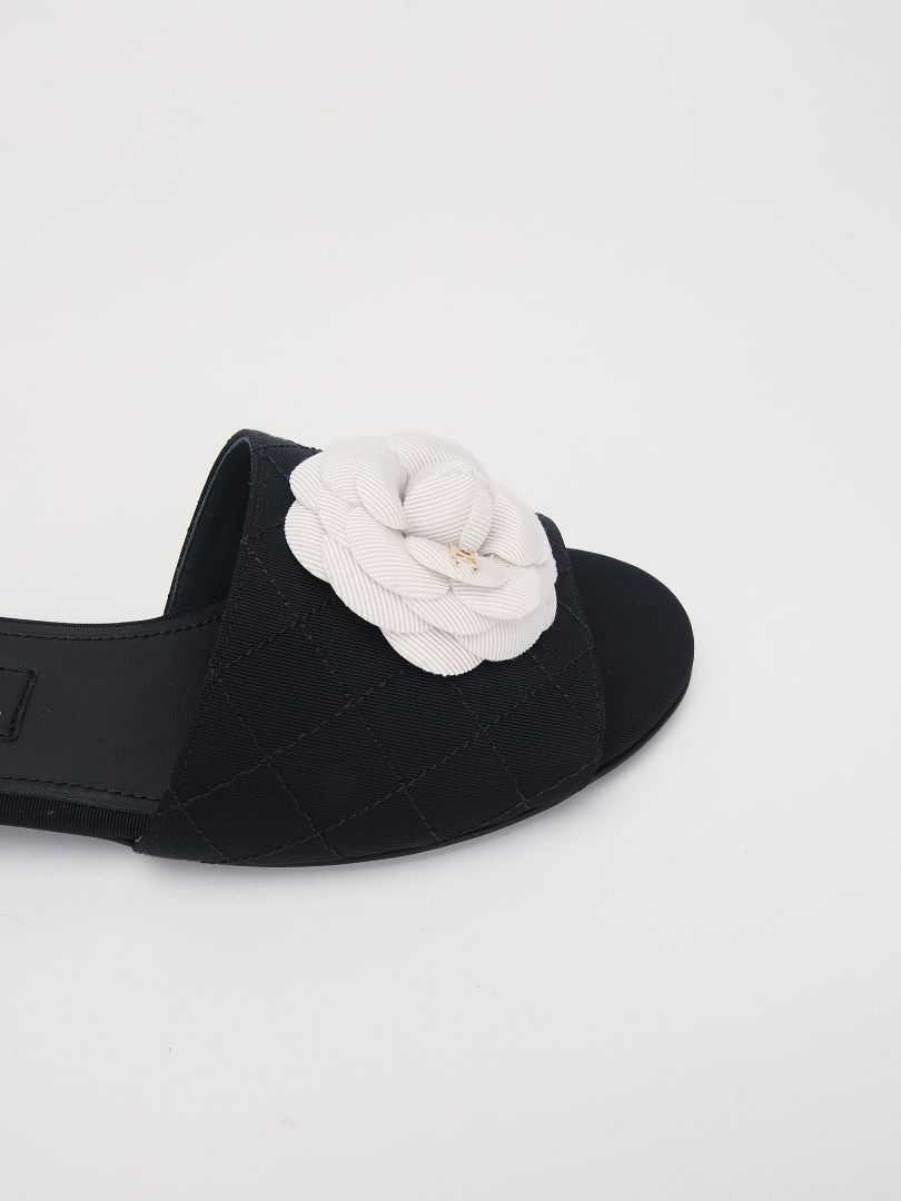 Black & White Camellia Mules