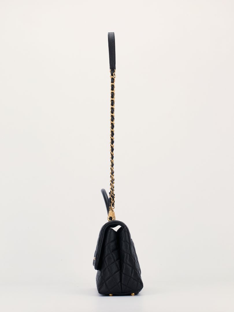 Black Medium Coco Quilted Caviar Handle Bag With GHW