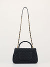 Black Medium Coco Quilted Caviar Handle Bag With GHW