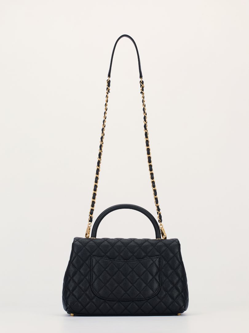 Black Medium Coco Quilted Caviar Handle Bag With GHW