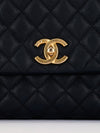 Black Medium Coco Quilted Caviar Handle Bag With GHW
