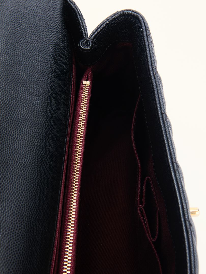 Black Medium Coco Quilted Caviar Handle Bag With GHW