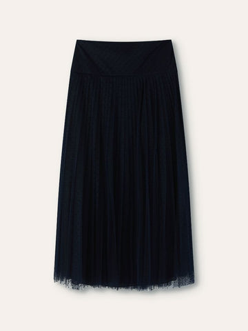 Navy Mid Length Pleated Tulle Skirt